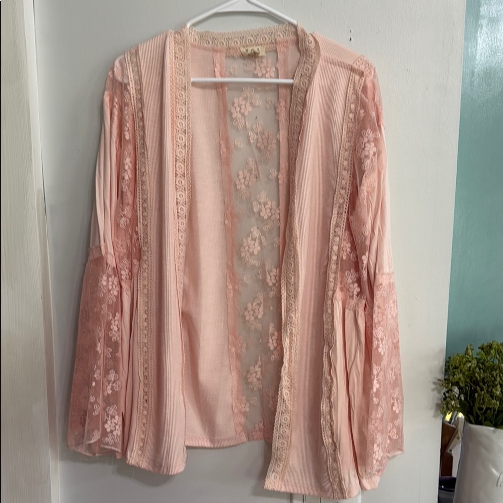 Pink Lace Open Cardigan